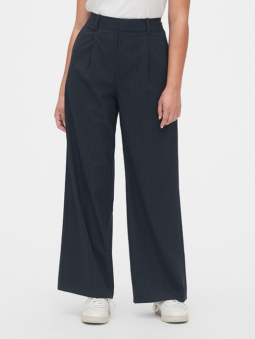 Image number 1 showing, High Rise Pleated Stripe Wide-Leg Pants