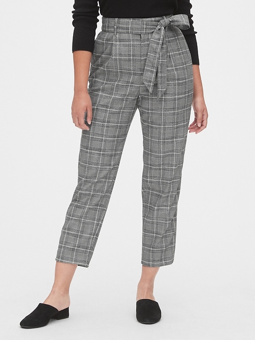 Image number 1 showing, High Rise Plaid Tie-Waist Pants