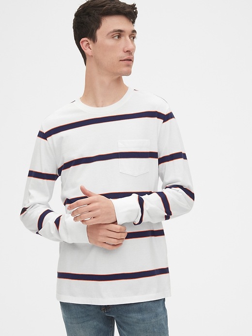 View large product image 1 of 1. Long Sleeve Stripe Pocket T-Shirt