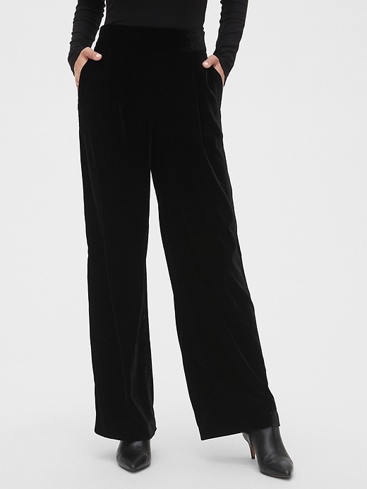 Image number 6 showing, High Rise Velvet Pleated Wide-Leg Pants