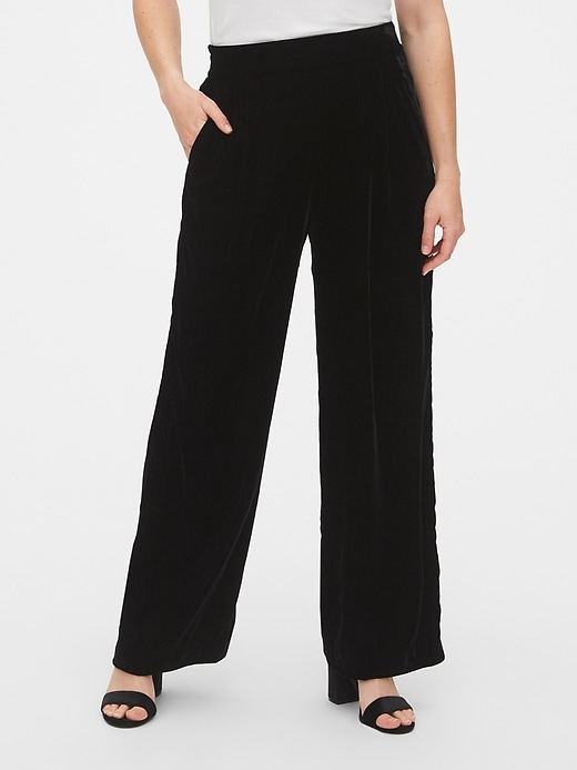 Image number 1 showing, High Rise Velvet Pleated Wide-Leg Pants