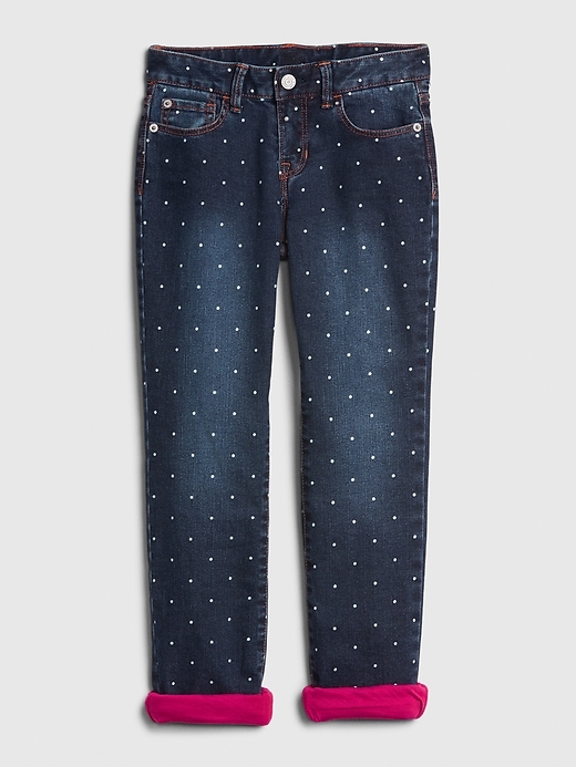 1 of 8 showing, with the color indigo dot of product Kids Dot Jersey-Lined Straight Jeans