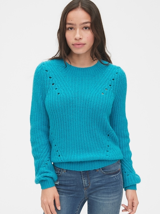 View large product image 1 of 1. Brushed Wool-Blend Pointelle Crewneck Sweater