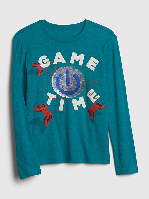 1 of 8 showing, with the color river teal of product Kids Flippy Sequin T-Shirt