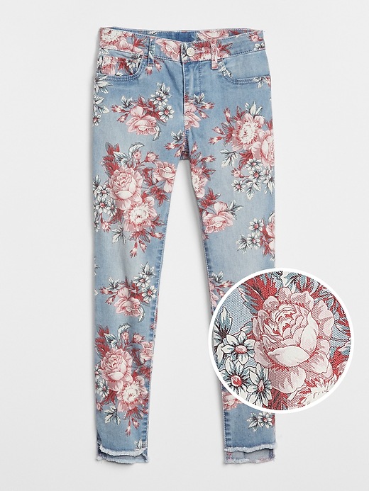 1 of 8 showing, with the color floral print of product Kids Step-Hem Floral Jeggings with Stretch