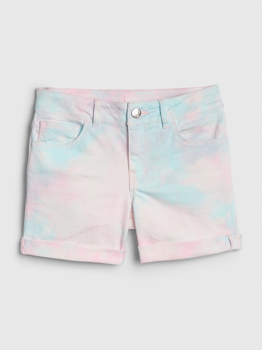2 of 8 showing, with the color cotton candy of product Kids Tie-Dye Denim Midi Shorts