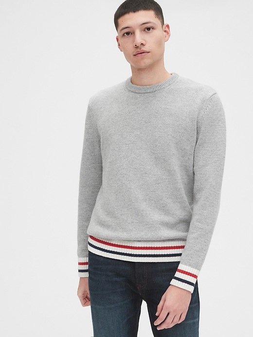 Image number 1 showing, Stripe-Trim Crewneck Sweater