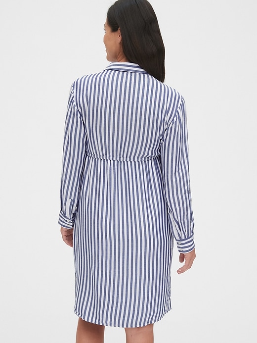 2 of 8 showing, with the color blue stripe of product Maternity Midi Shirtdress