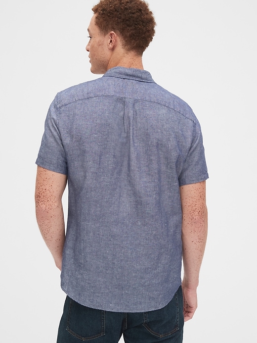 2 of 8 showing, with the color military blue of product Button-Front Shirt in Linen-Cotton