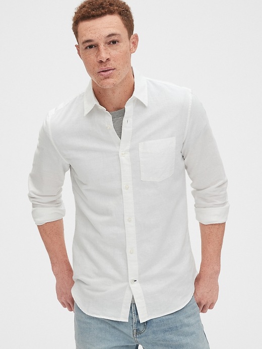 View large product image 1 of 1. Button-Front Shirt in Linen-Cotton