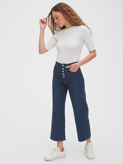 Image number 3 showing, High Rise Wide-Leg Crop Jeans