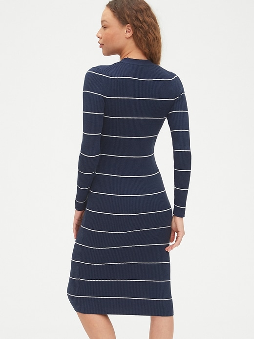 Image number 2 showing, V-Neck Ribbed Henley Midi Sweater Dress