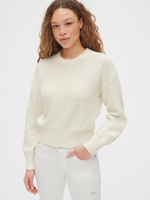 1 of 8 showing, with the color milk white of product Mix-Stitch Crewneck Sweater
