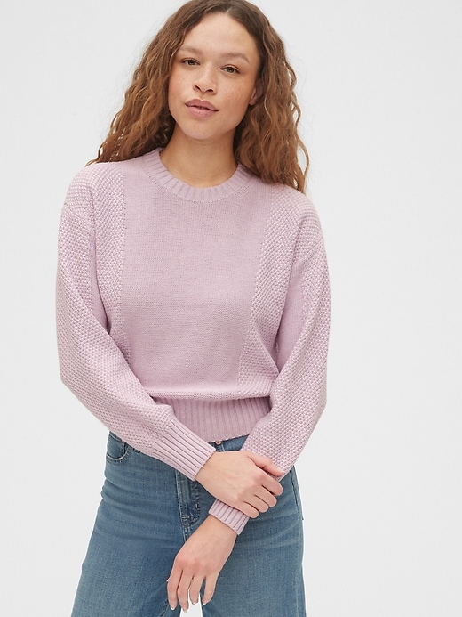 1 of 8 showing, with the color purple lavender of product Mix-Stitch Crewneck Sweater