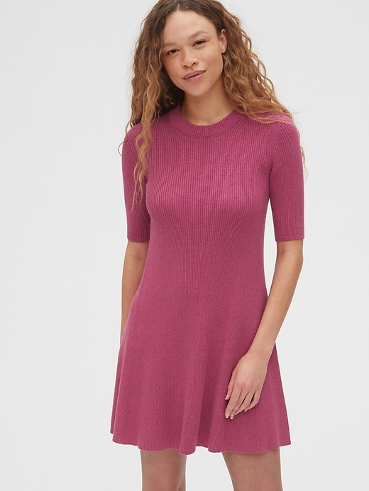 1 of 8 showing, with the color berry pink of product Rib Flare Dress