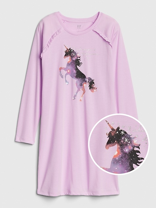 Image number 1 showing, Kids Unicorn Ruffle PJ Dress