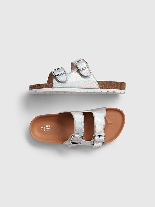1 of 8 showing, with the color silver of product Kids Metallic Cork Sandals