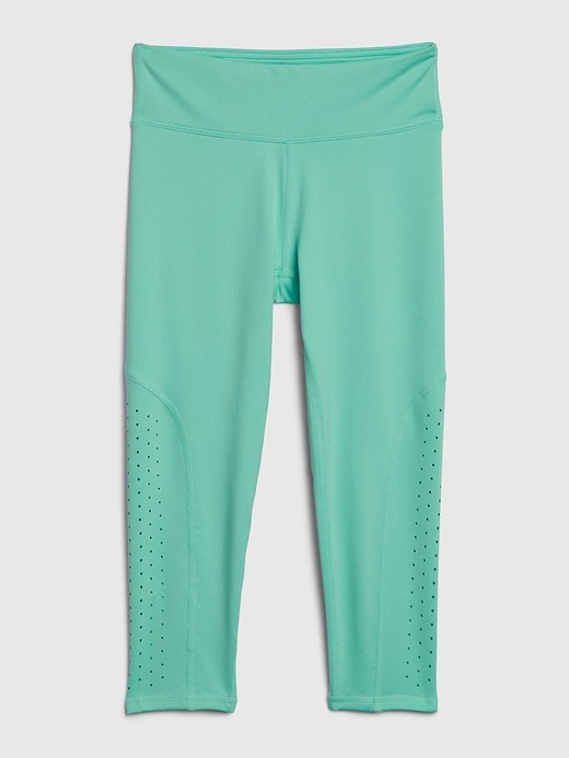 1 of 8 showing, with the color aqua tide of product GapFit Kids Eyelet Crop Leggings