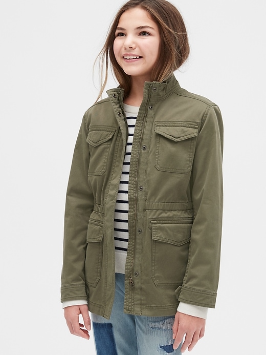 2 of 8 showing, with the color iguana green of product Kids Utility Jacket
