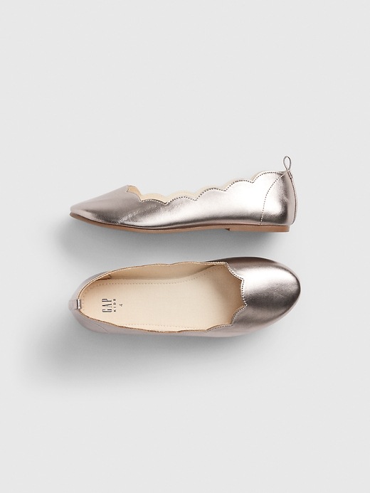 1 of 8 showing, with the color rose gold of product Kids Scalloped Metallic Ballet Flats