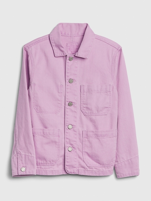 1 of 8 showing, with the color purple denim of product Kids Denim Chore Jacket