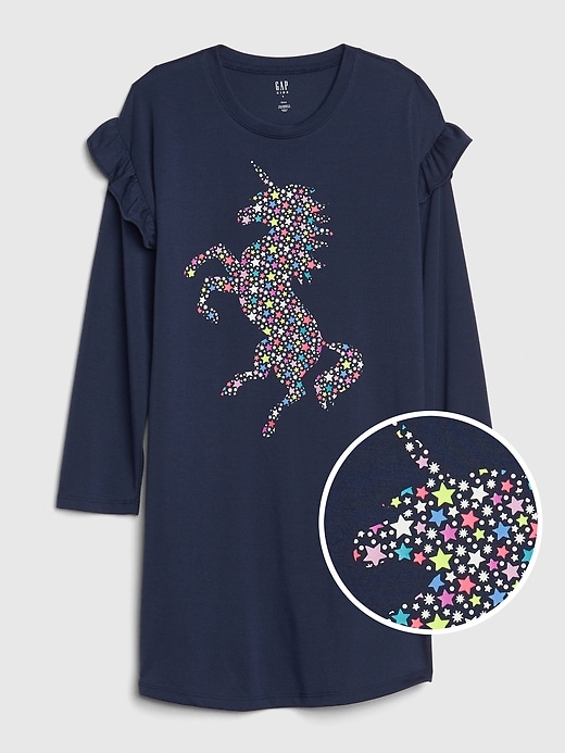 Image number 1 showing, Kids Ruffle Unicorn PJ Dress