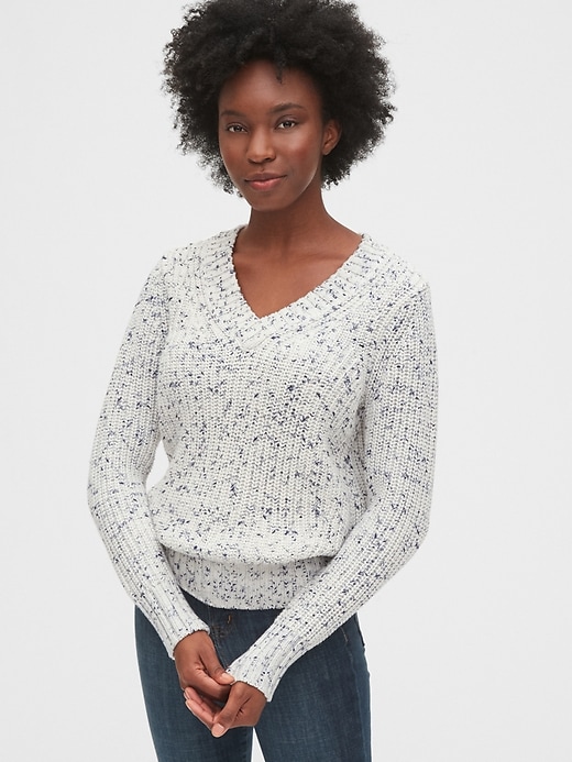 1 of 8 showing, with the color marled blue of product Ribbed V-Neck Sweater