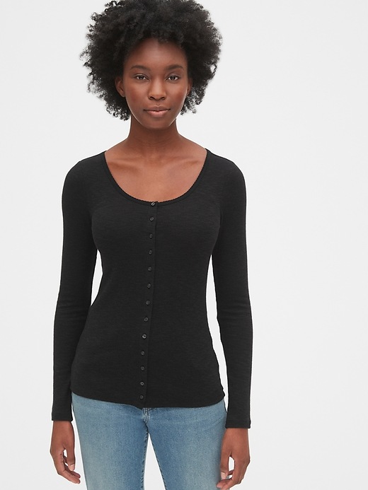 Image number 1 showing, Ribbed Button-Front T-Shirt