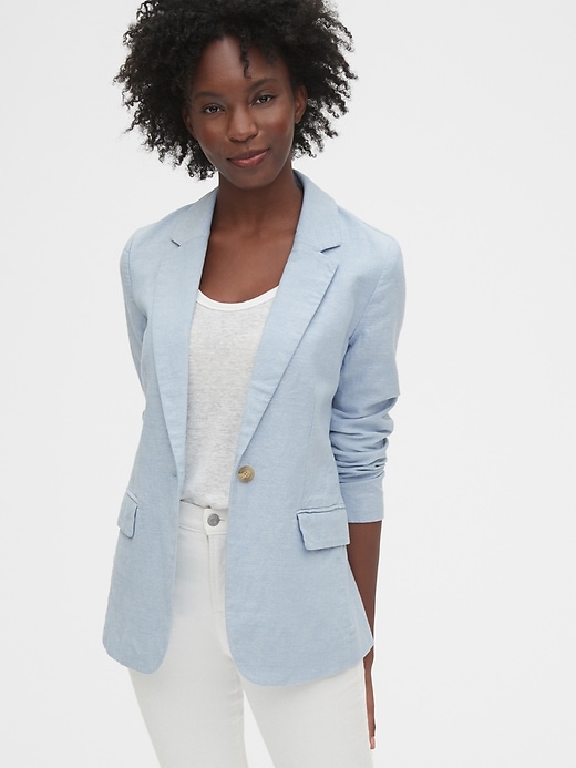 1 of 8 showing, with the color sky blue of product Linen Blazer