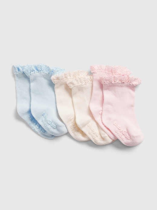 1 of 8 showing, with the color cherry blossom of product Baby Lace-Trim Crew Socks (3-Pack)