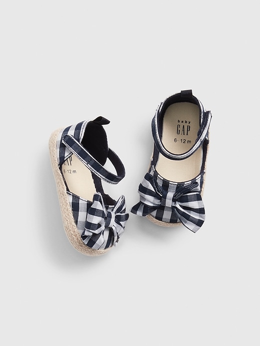 1 of 8 showing, with the color navy gingham of product Baby Gingham Bow Espadrille Sandals