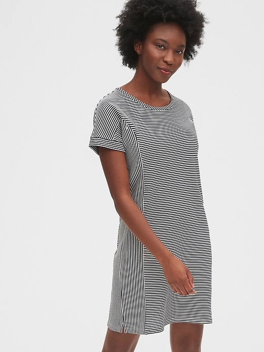 1 of 8 showing, with the color navy white stripe of product Maternity Nursing Zip Dress