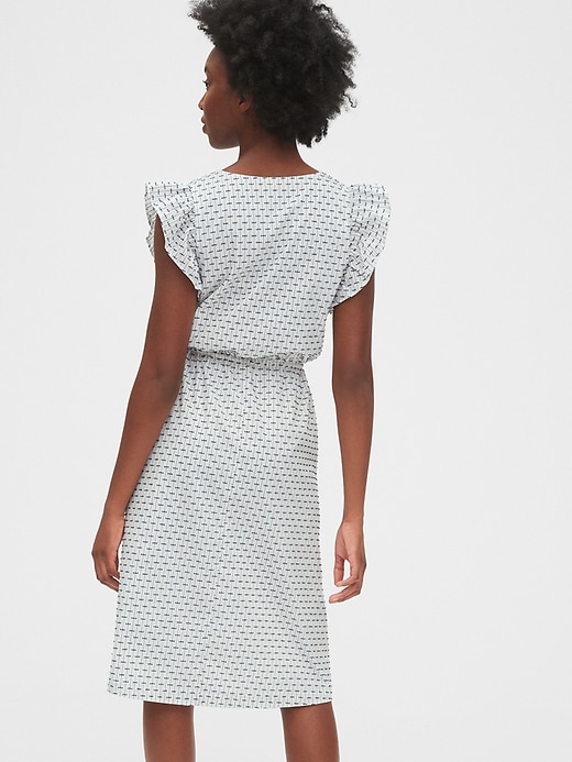 2 of 8 showing, with the color black dot print of product Ruffle Sleeve Midi Dress
