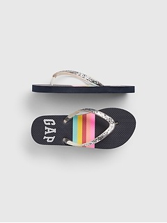 flip flops with rainbow logo