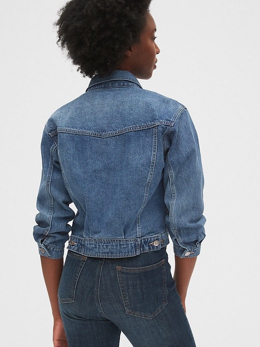 2 of 8 showing, with the color medium indigo of product Crop Denim Icon Jacket