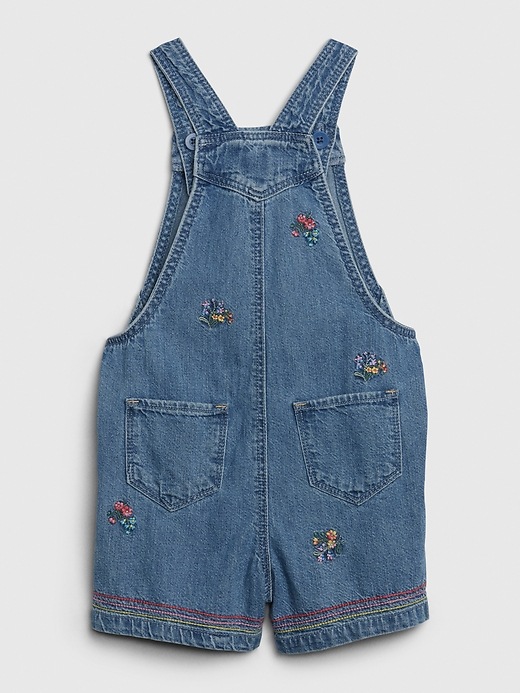 Image number 2 showing, Toddler Floral Embroidered Denim Shortalls