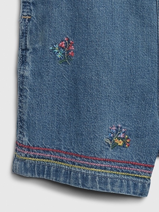 Image number 3 showing, Toddler Floral Embroidered Denim Shortalls