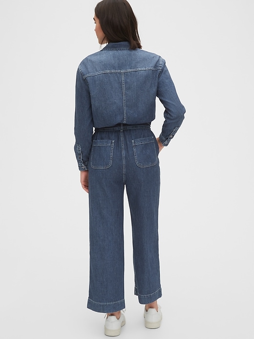 2 of 8 showing, with the color medium indigo of product Utility Tie-Belt Jumpsuit