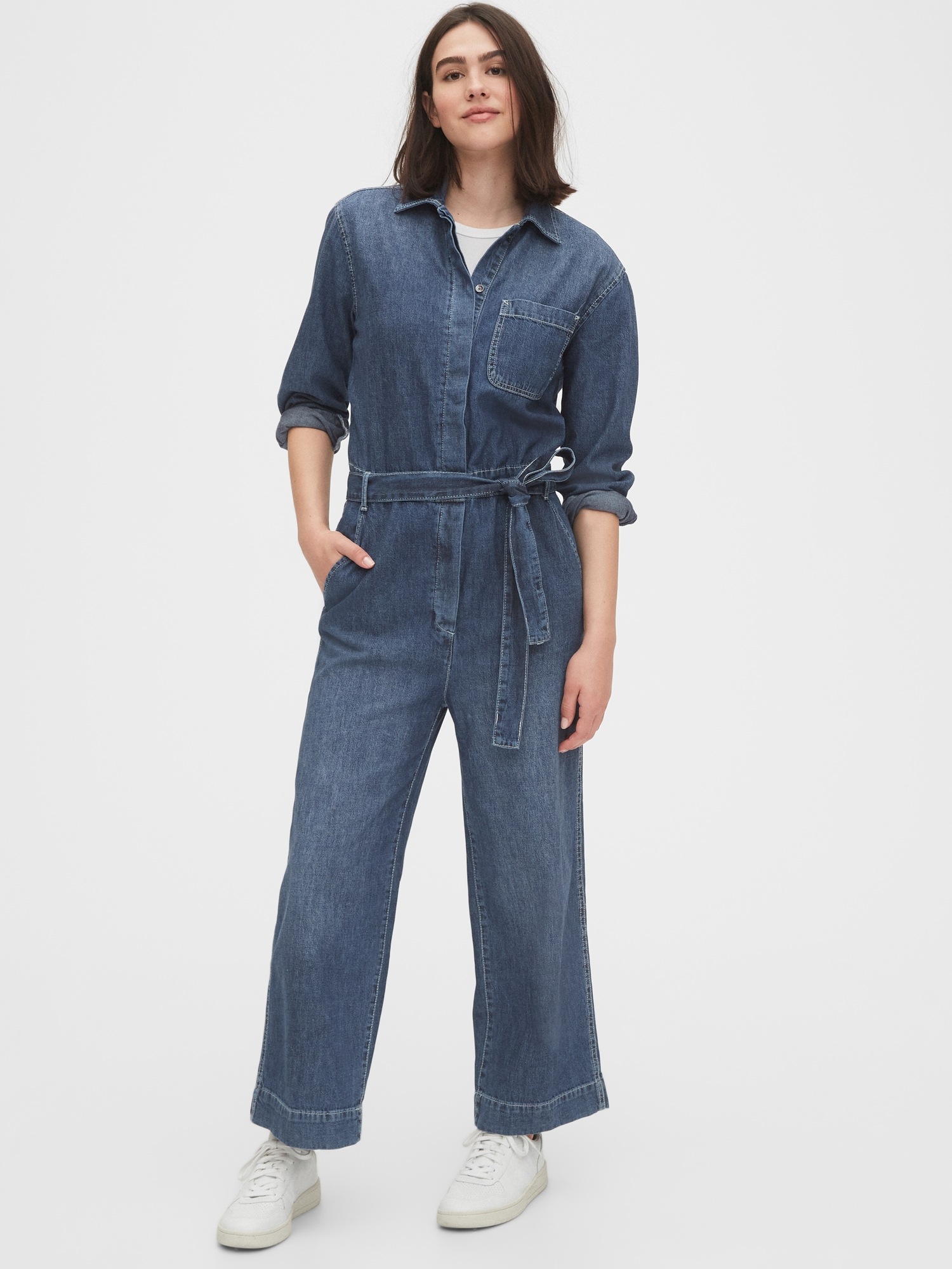 denim jumpsuit with belt