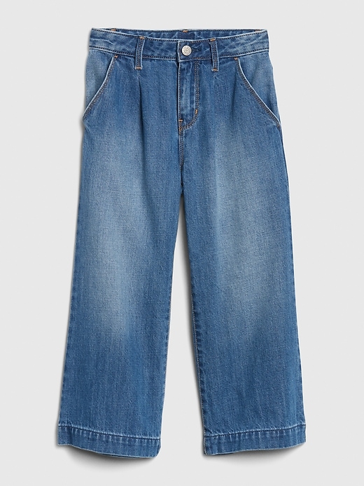1 of 8 showing, with the color medium indigo of product Kids High Rise Pleated Crop Wide-Leg Jeans