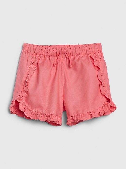 1 of 8 showing, with the color pink pop neon of product Kids Twill Ruffle Shorts