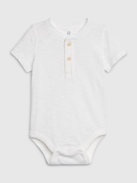 1 of 8 showing, with the color white of product Baby Henley Short Sleeve Bodysuit