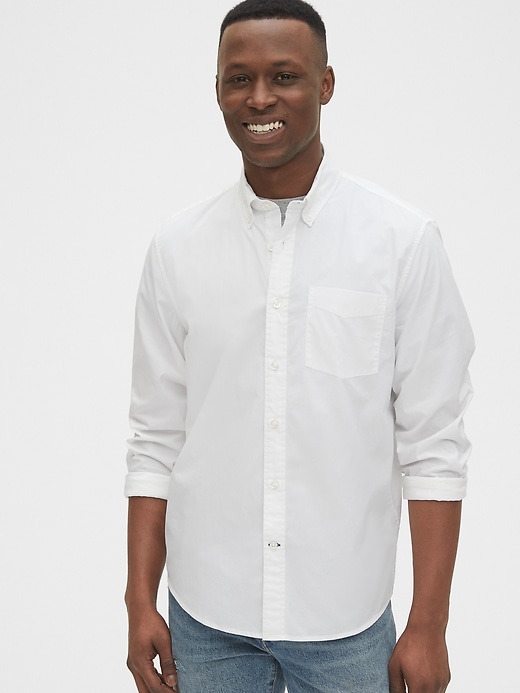 1 of 8 showing, with the color white of product Lived-In Stretch Poplin Shirt in Untucked Fit