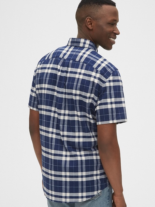 2 of 8 showing, with the color navy plaid of product Stretch Poplin Shirt