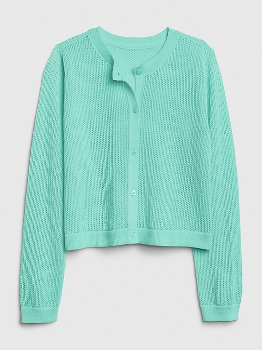 1 of 8 showing, with the color southern turquoise of product Kids Eyelet Cardi Sweater