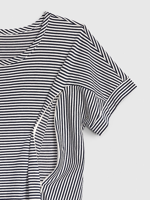 2 of 8 showing, with the color navy white stripe of product Maternity Nursing Zip Dress