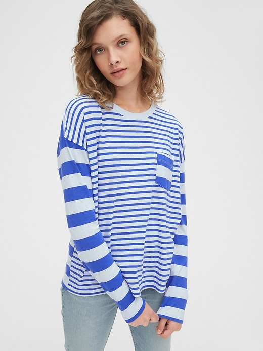1 of 8 showing, with the color bright blue stripe of product Boxy Stripe T-Shirt