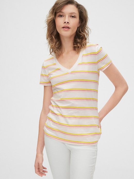View large product image 1 of 1. Vintage Wash Stripe V-Neck T-Shirt