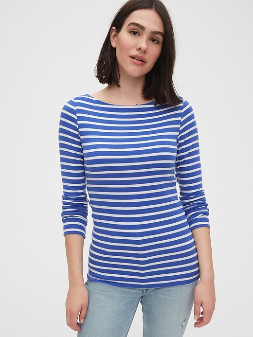 1 of 8 showing, with the color bright blue stripe of product Modern Boatneck T-Shirt