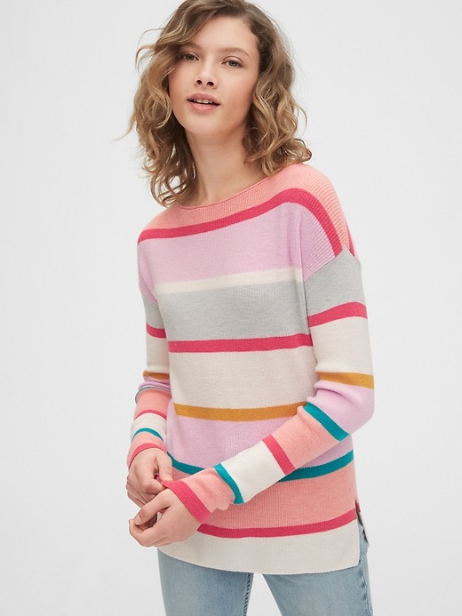 1 of 8 showing, with the color pastel multi stripe of product True Soft Boatneck Sweater